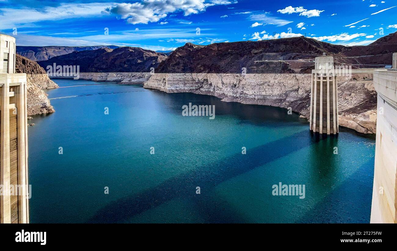 The hydrogenerators of the Hoover Dam, overhanging the Colorado River