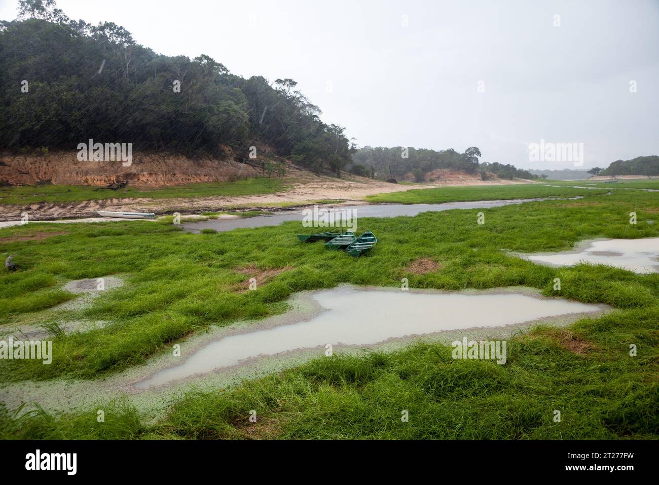 Dry river landscape in extreme drought in the Amazon Rainforest, the largest tropical forest