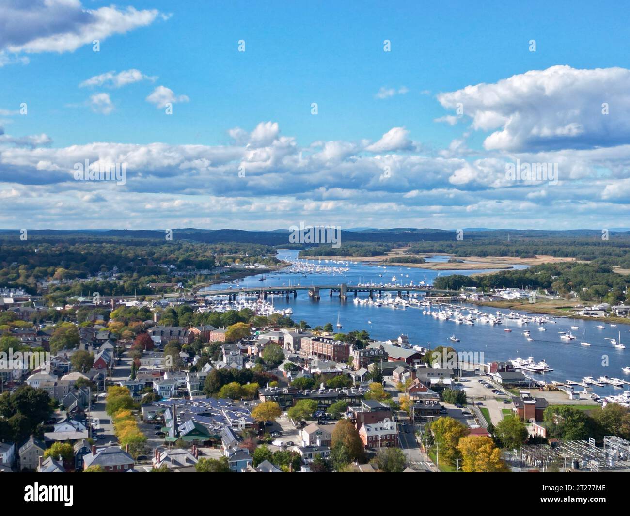 Aerial view of picturesque downtown Newburyport, Massachusetts