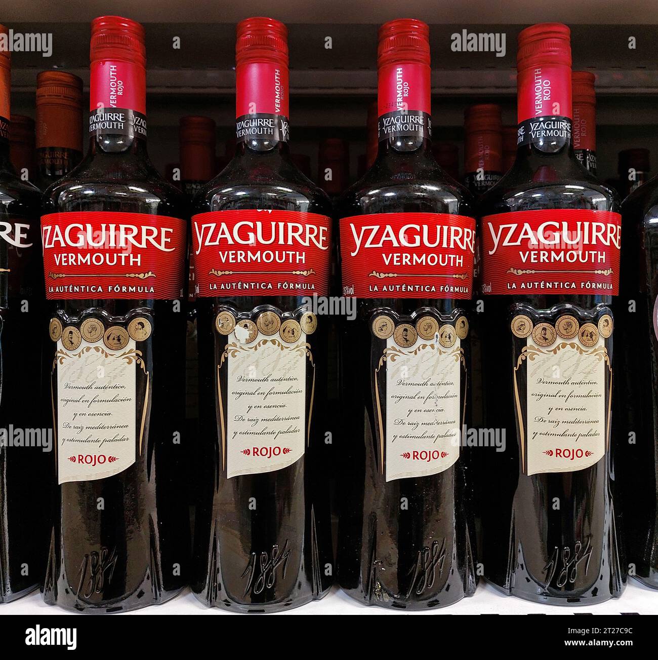 Yzaguirre Rojo Vermouth bottles in a supermarket Stock Photo