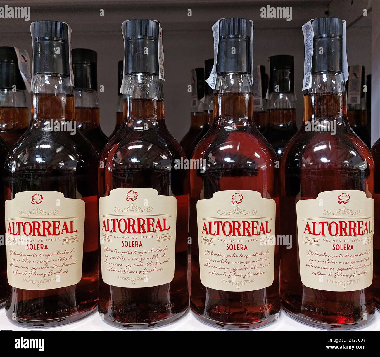 Altorreal Brandy de jerez bottles in a supermarket Stock Photo Alamy