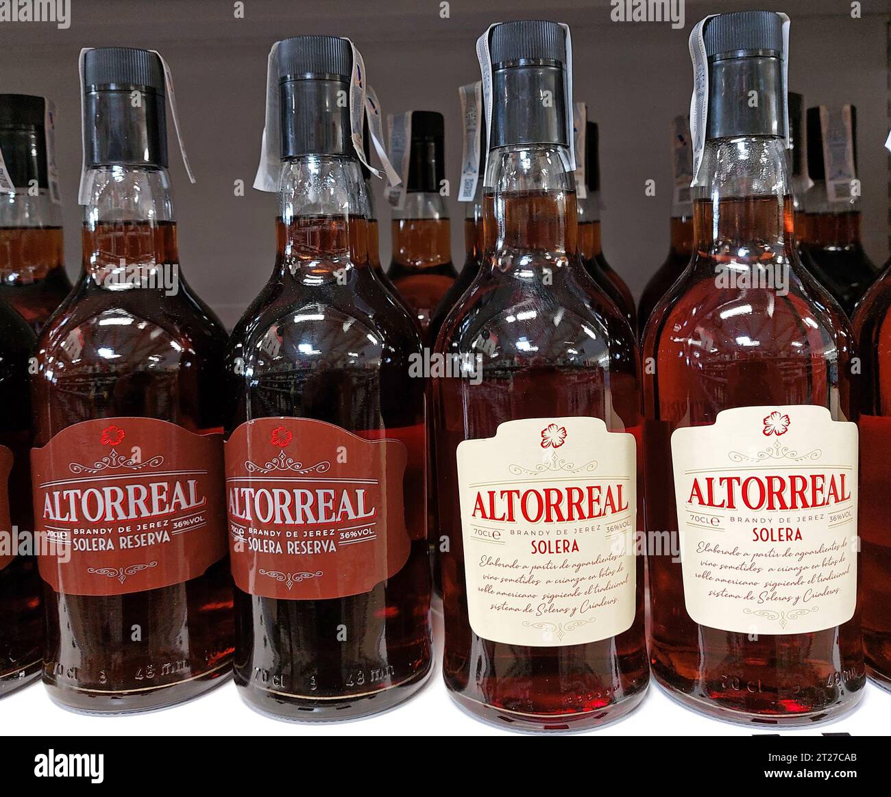 Altorreal Brandy de jerez bottles in a supermarket Stock Photo Alamy