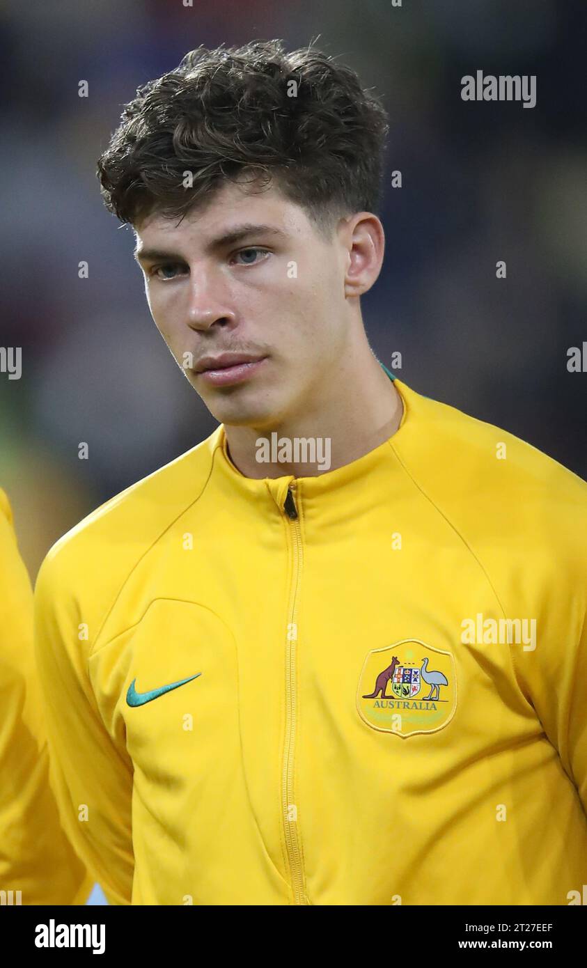Australia’s Jordan Bos lines up ahead of the international friendly match at the Gtech Community Stadium, London. Picture date: Tuesday October 17, 2023. Stock Photo