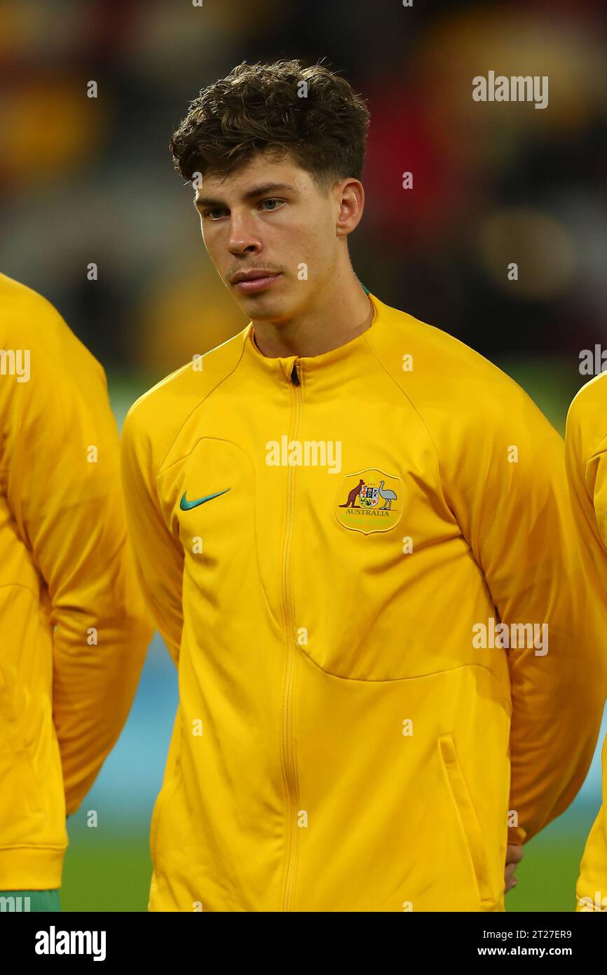 Gtech Community Stadium, London, UK. 17th Oct, 2023. International Football Friendly, Australia versus New Zealand; Jordan Bos of Australia, during the teams line up Credit: Action Plus Sports/Alamy Live News Stock Photo