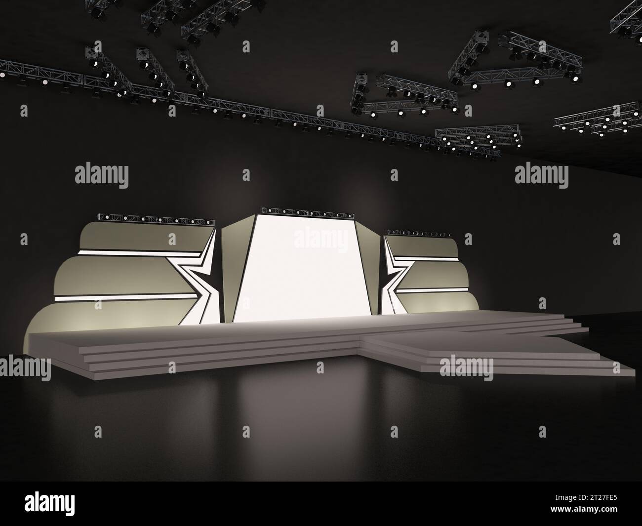 Event Empty stage perspective view including stairs. with a half-star ...