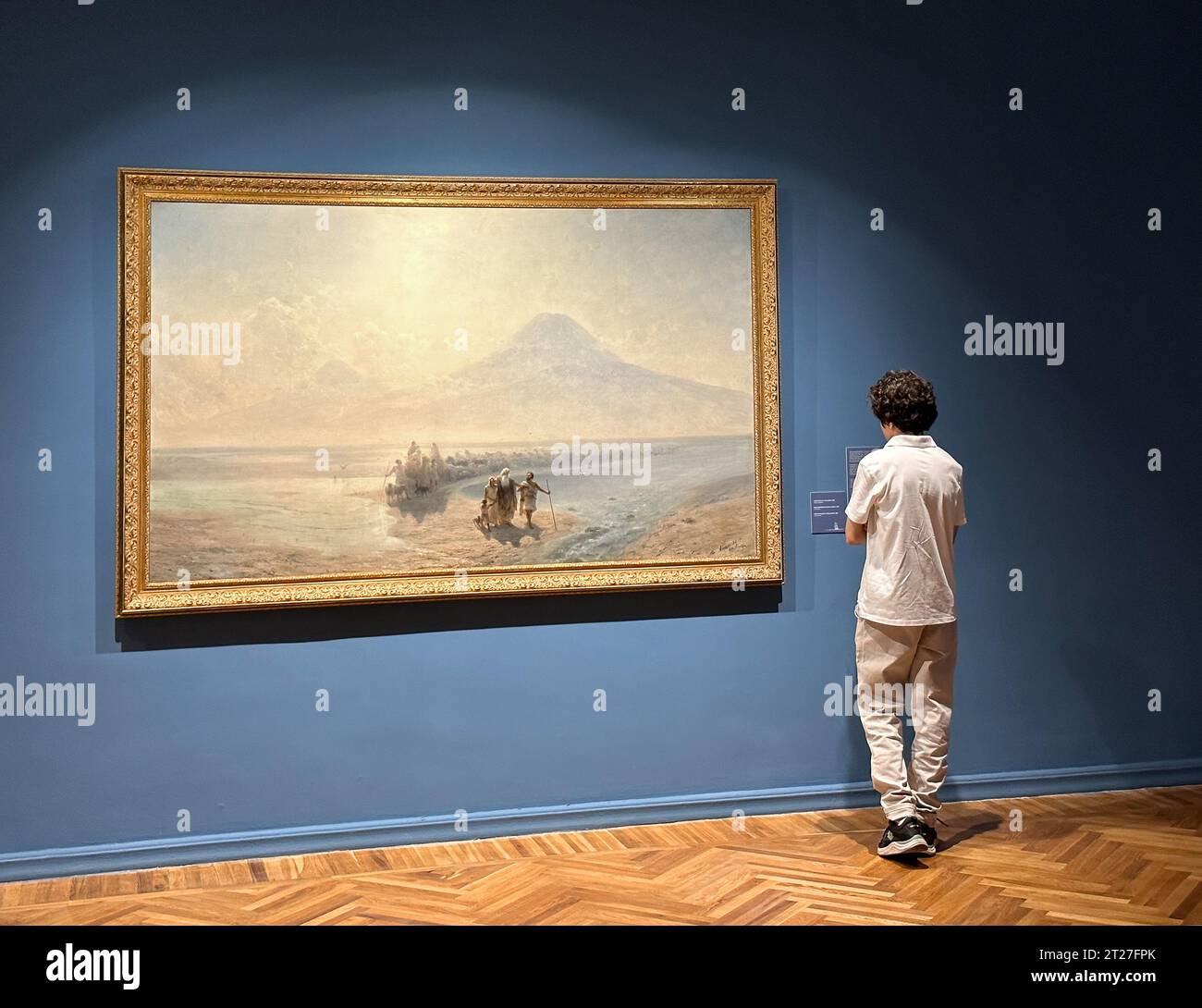 Gallery Description Yerevan Armenia September 5 2023 Guy walking in art gallery, visitor ...
