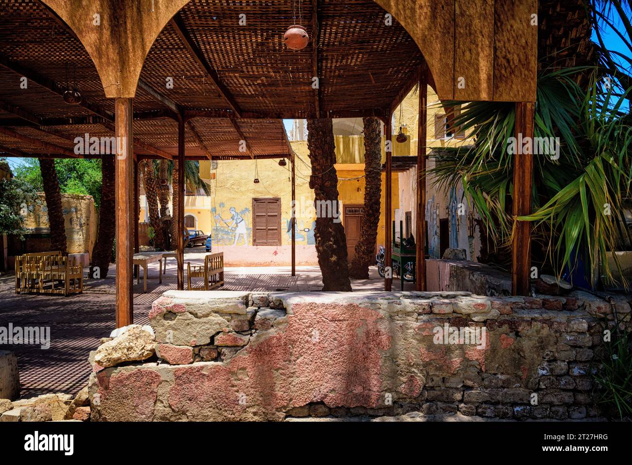 Open air cafe Opposite Medinet Habu Temple Habu Village, Luxor, Egypt Stock Photo
