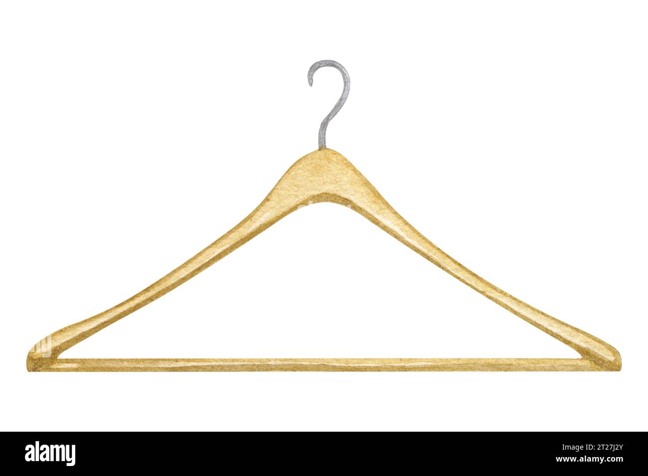 Wooden clothes hanger, empty classic shape. Hand drawn watercolor illustration isolated on white background. Collection of antique toys Stock Photo