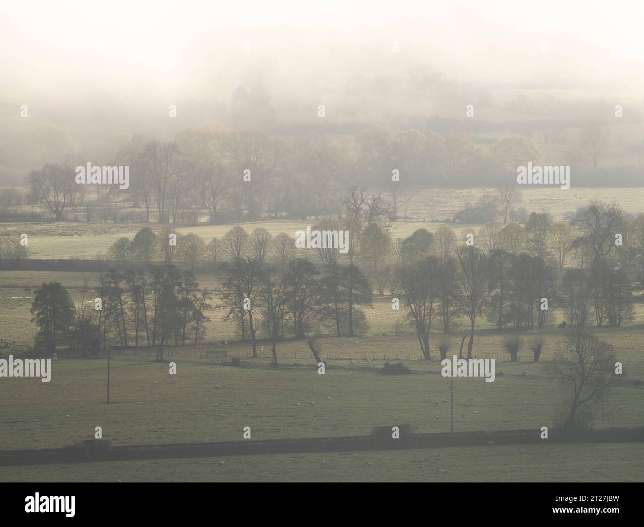 Hopesay Common and the hills near Craven Arms viewed from the Iron Age Hill Fort on Burrow, Aston on Clun, Shropshire, UK Stock Photo