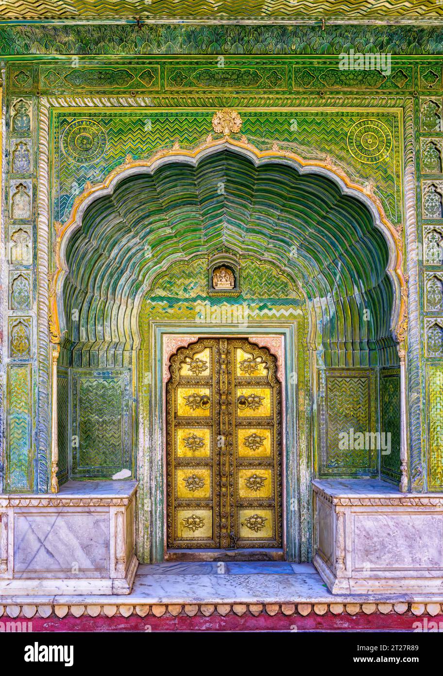 Green Gate, also known as the Leheriya gate is one of four 18th-century gateways in the Pritam Chowk enclosed courtyard  representing the four seasons Stock Photo