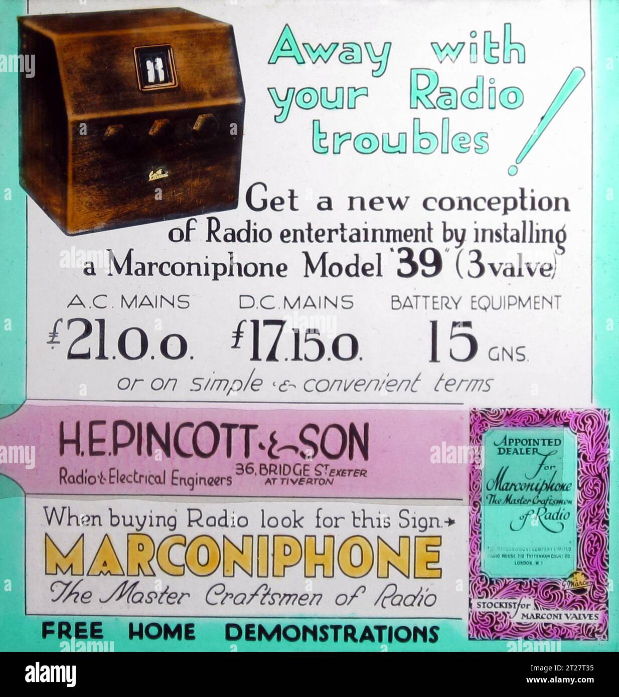 Marconiphone radio cinema advertisement, probably 1930s Stock Photo
