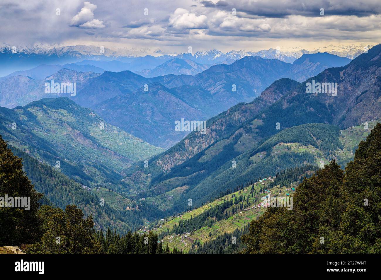 View over the Himalayas from the Panchtara View Point at Jalori pass Stock Photo