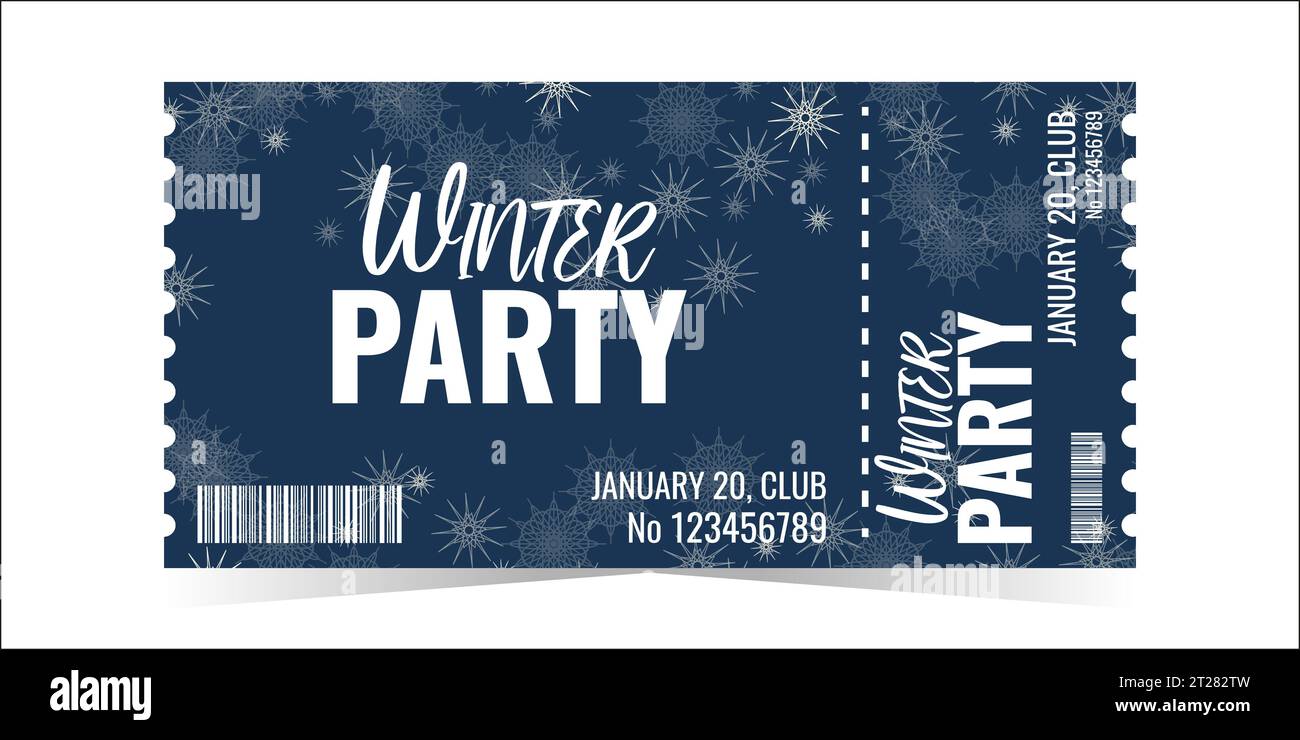 Winter Party Ticket layout template card design. Winter holiday ...