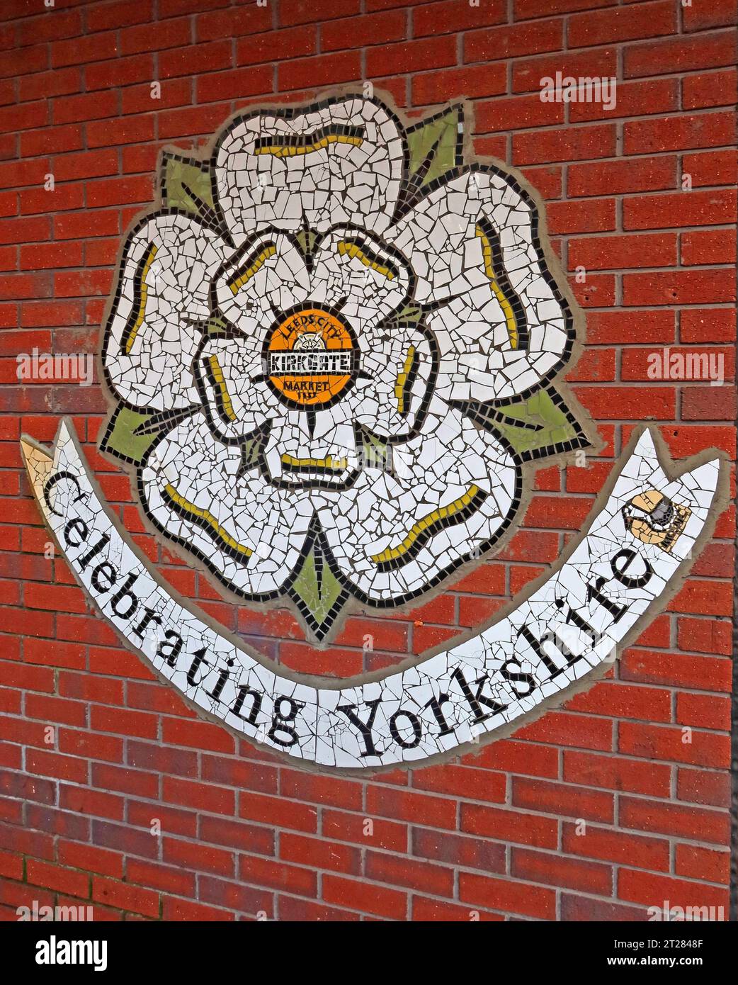 Leeds city Kirkgate markets mosaic , Leeds Kirkgate Market, Kirkgate, Leeds, West Yorkshire, England, UK, LS2 7HN Stock Photo