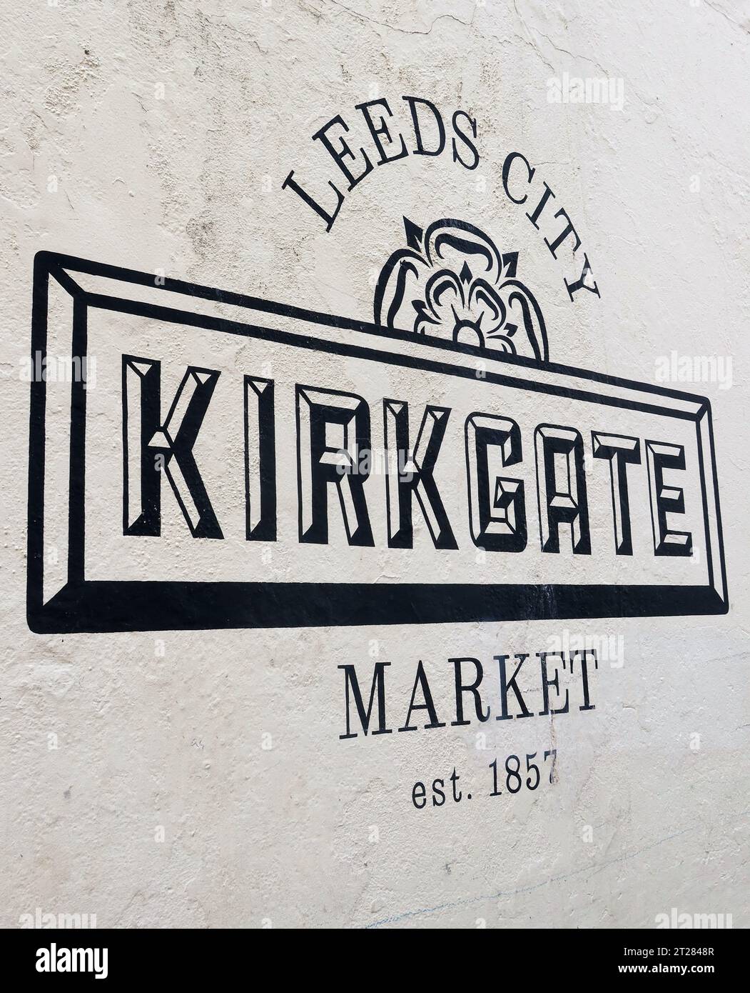 Leeds city Kirkgate markets logo 1857, Leeds Kirkgate Market, Kirkgate, Leeds, West Yorkshire, England, UK, LS2 7HN Stock Photo