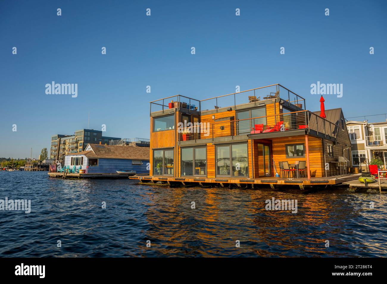 Houseboats on Lake Union in Seattle, Washington State, USA Stock Photo