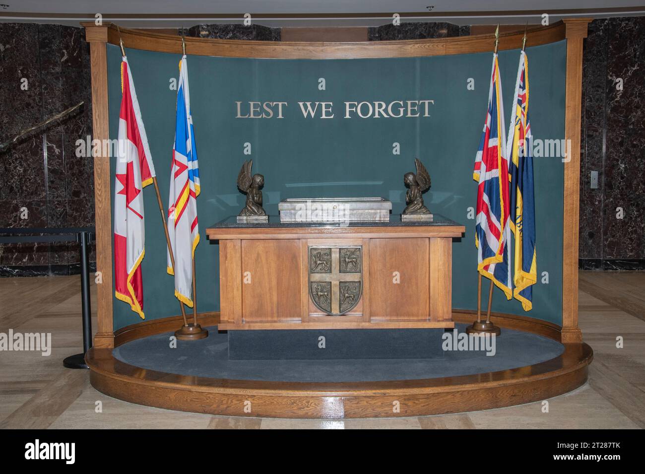 Lest We Forget memorial inside the provincial Confederation Building in St. John's, Newfoundland & Labrador, Canada Stock Photo