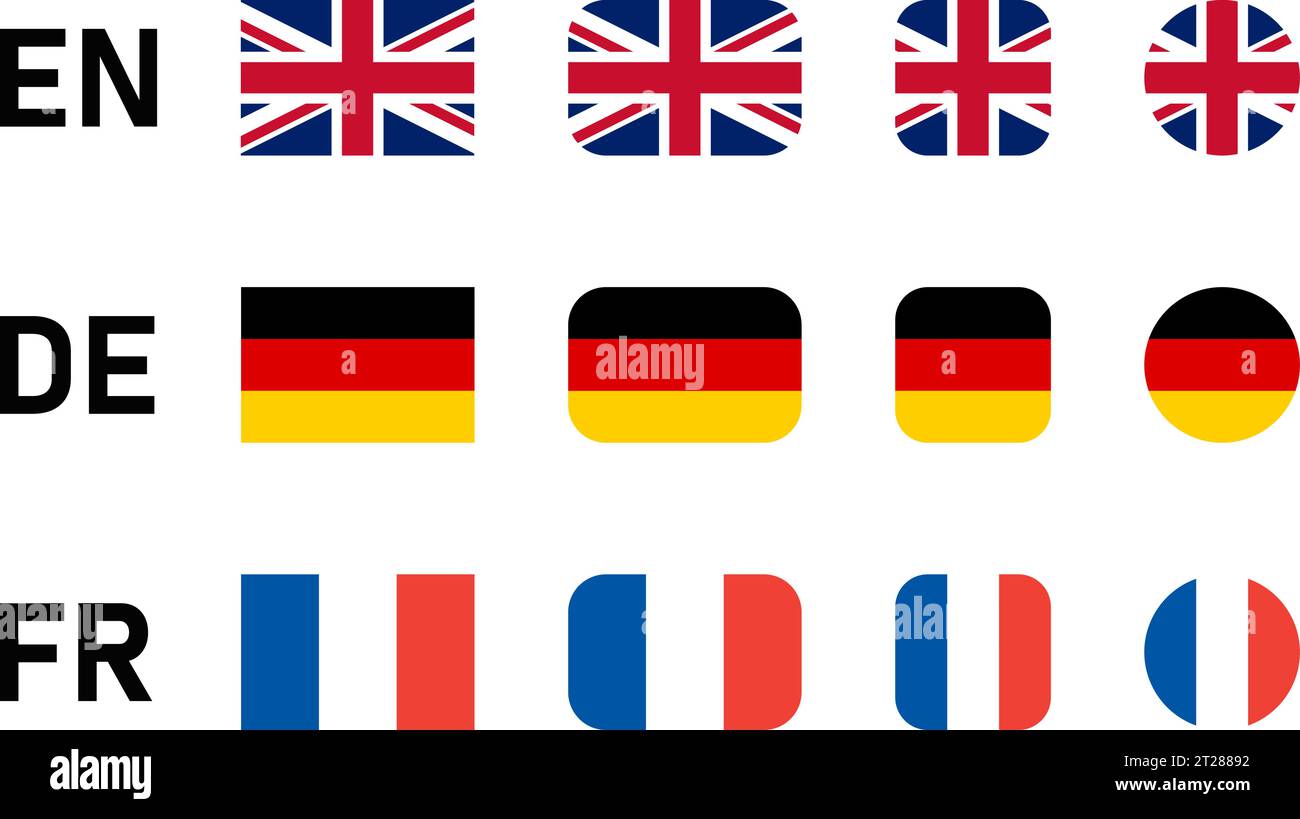 Flag Icon Set including UK United Kingdom Germany and France Flags for English German and French