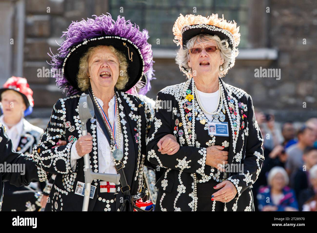 Pearly Queens at the Pearly Kings and Queens Harvest Festival at Guildhall Yard, London, England. Stock Photo