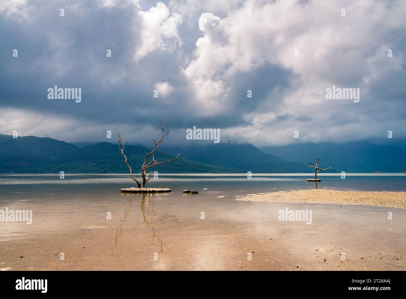 Scenic view of Tam Giang–Cau Hai lagoon and a decorative sculpture in Central Vietnam Stock Photo