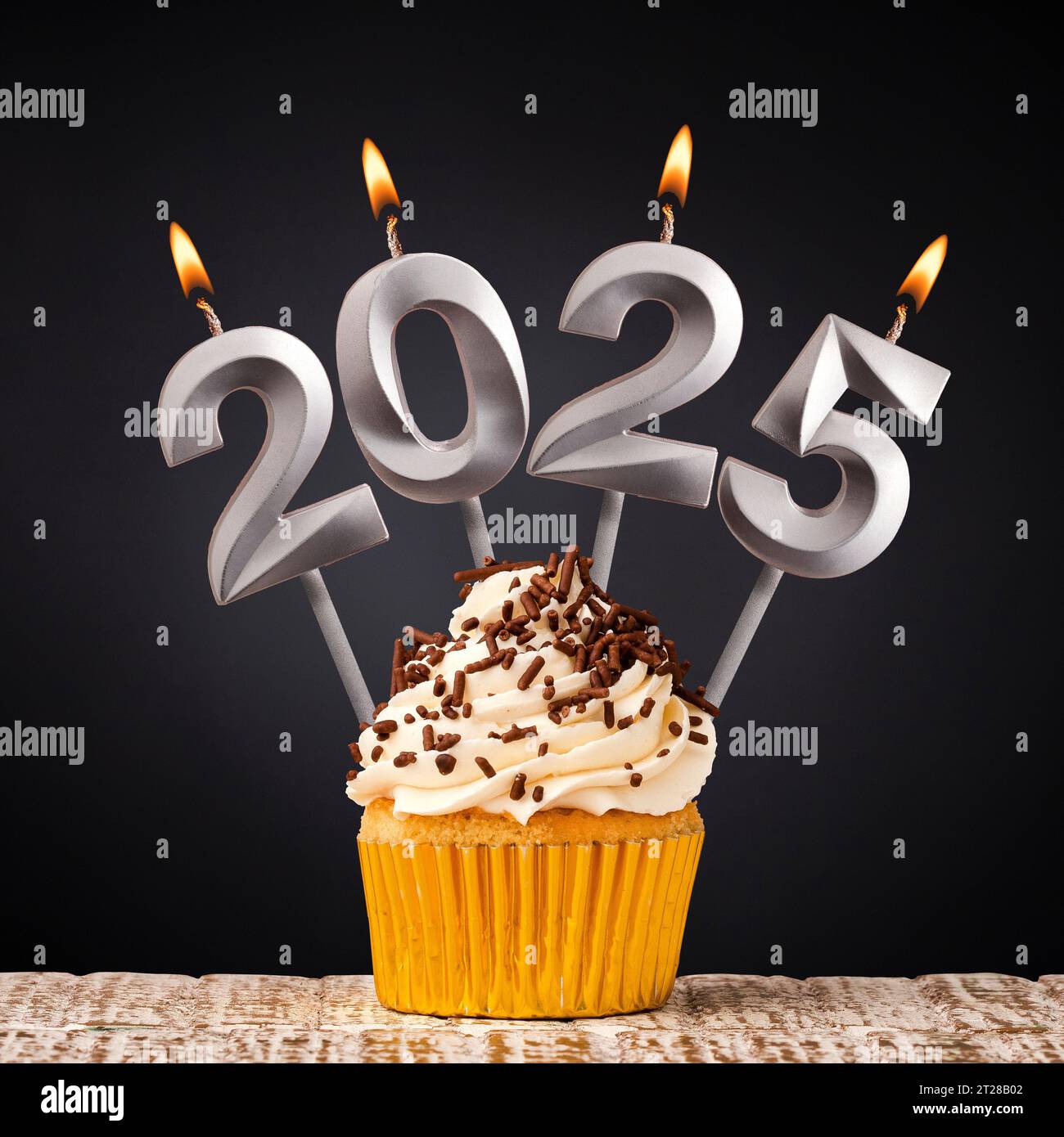 Happy New Year 2025 Candles in the form of burning numbers on a