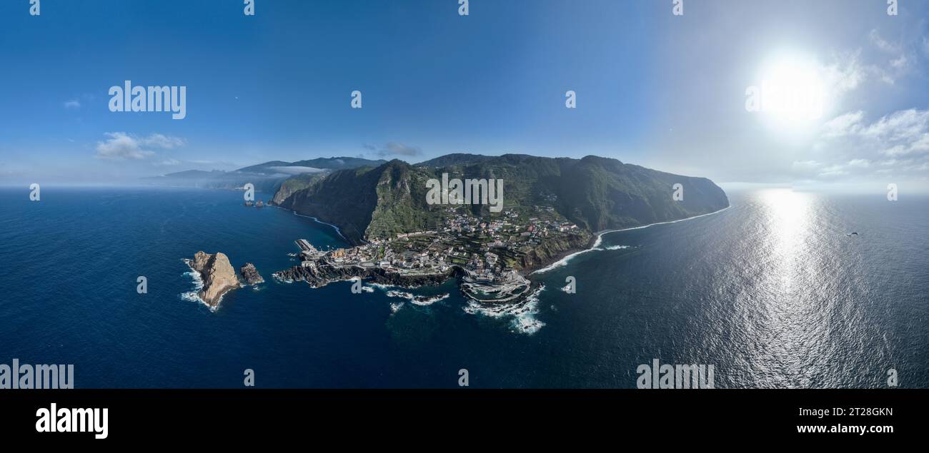 Aerial view of Porto Moniz with volcanic lava swimming pools,Madeira ...