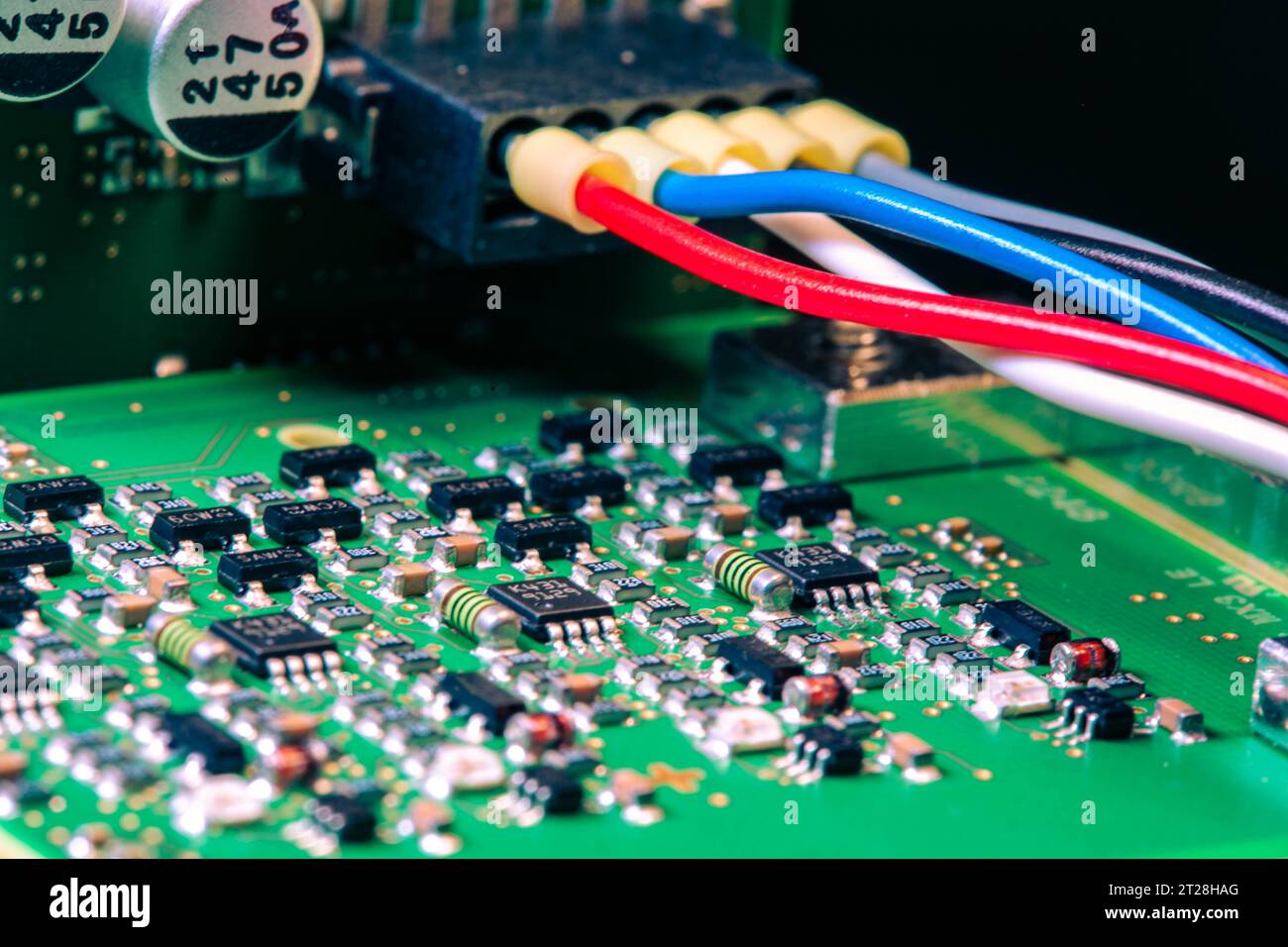 Parts of a circuit board that is installed in a CNC control Stock Photo