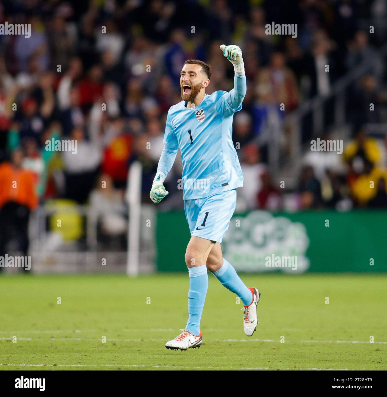October 17, 2023: United States goalkeeper Matt Turner (1) reacts after his team scores a fourth goal in the first half of an international friendly soccer match between the United States Men's National Team and Ghana on October 17, 2023 in Nashville. (Credit Image: © Scott Coleman/ZUMA Press Wire) EDITORIAL USAGE ONLY! Not for Commercial USAGE! Stock Photo