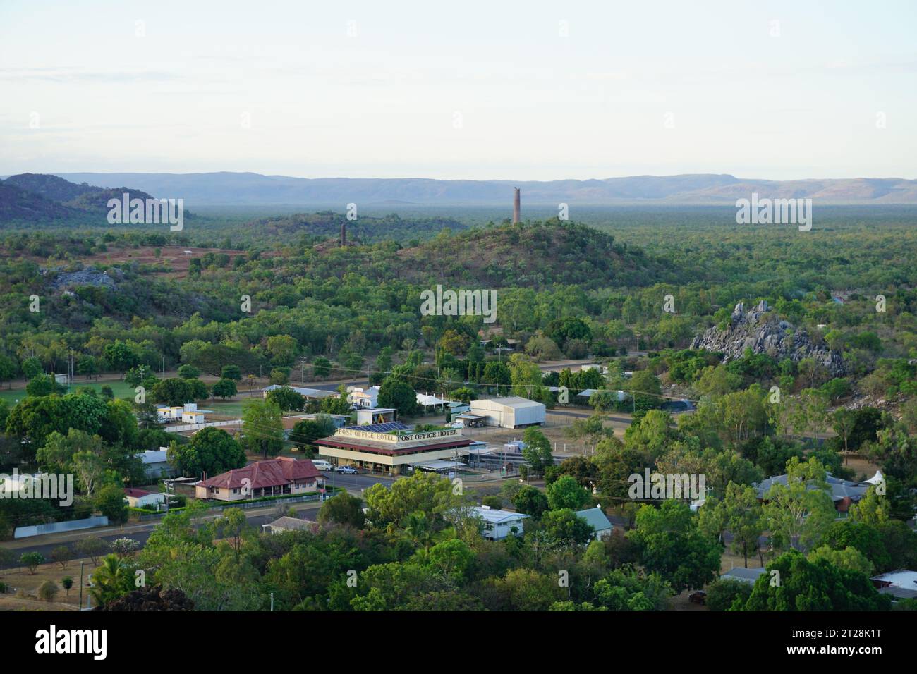 Lookout birdseye view over outback town Chillagoe, Chillagoe - Mungana Caves National Park, Chillagoe, Queensland, Australia Stock Photo