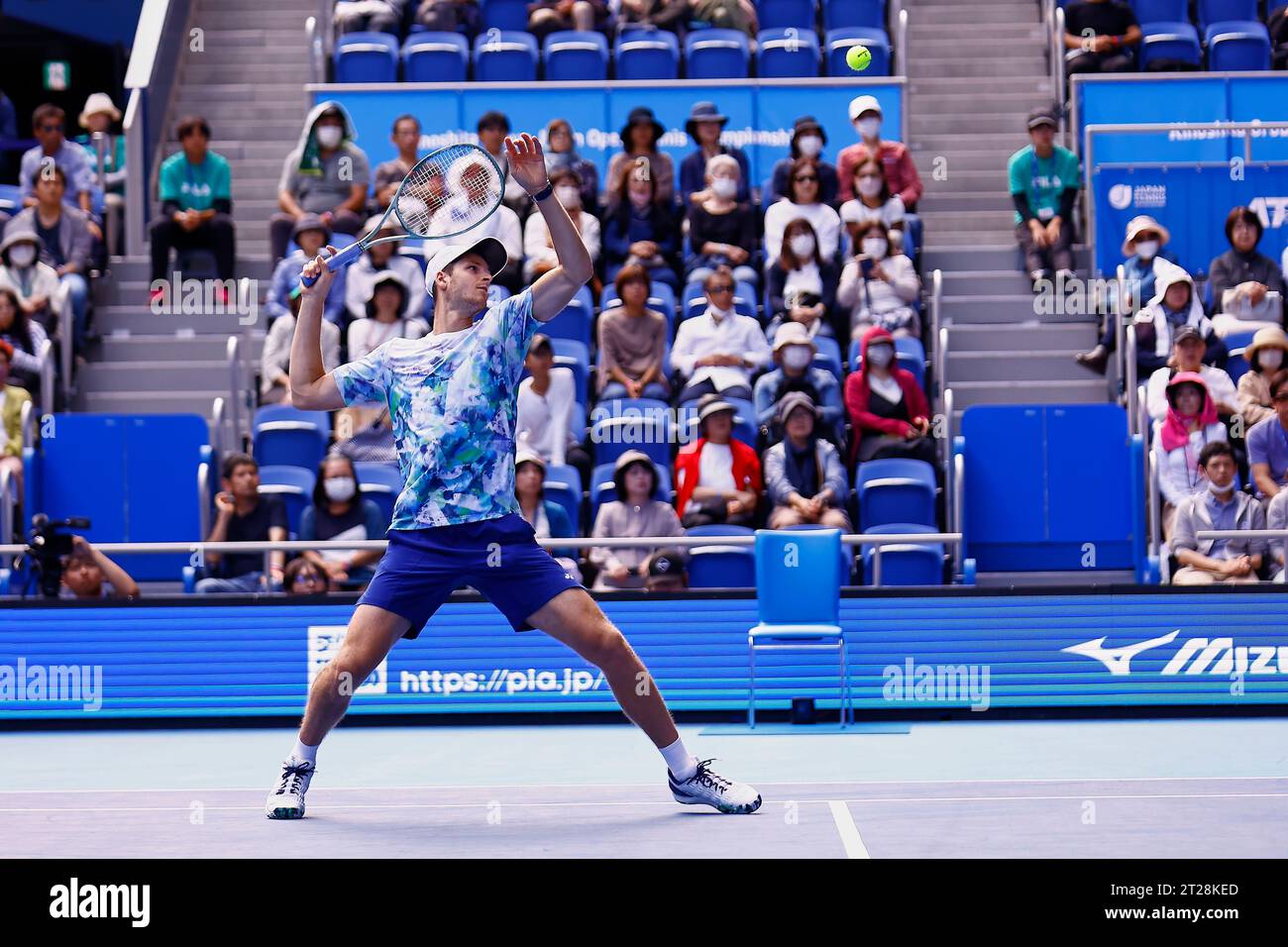 Tokyo, Japan. 18th Oct, 2023. Hubert HURKACZ (POL) hits a reverse