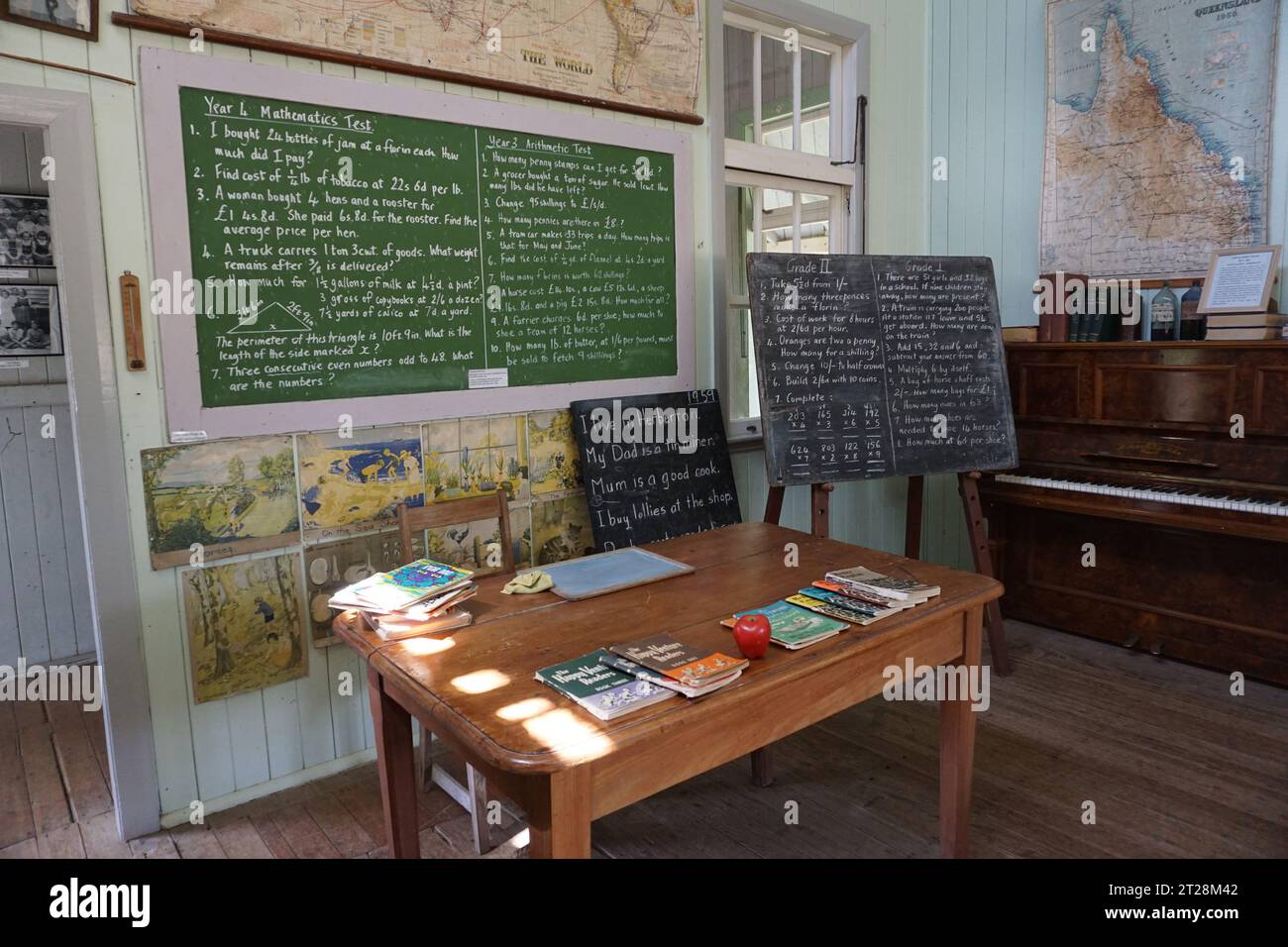 Old fashioned classroom in school in historical village outdoor museum in Herberton, Queensland, Australia Stock Photo
