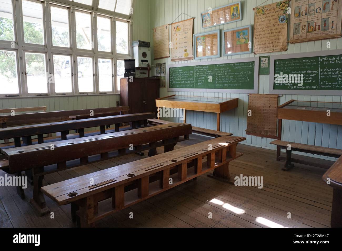 Old fashioned classroom in school in historical village outdoor museum in Herberton, Queensland, Australia Stock Photo