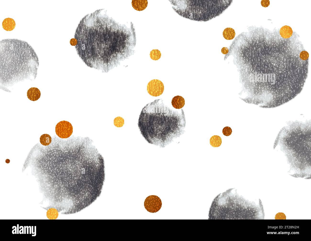 Abstract black golden grunge background with watercolor paint circles. Vector illustration Stock Vector