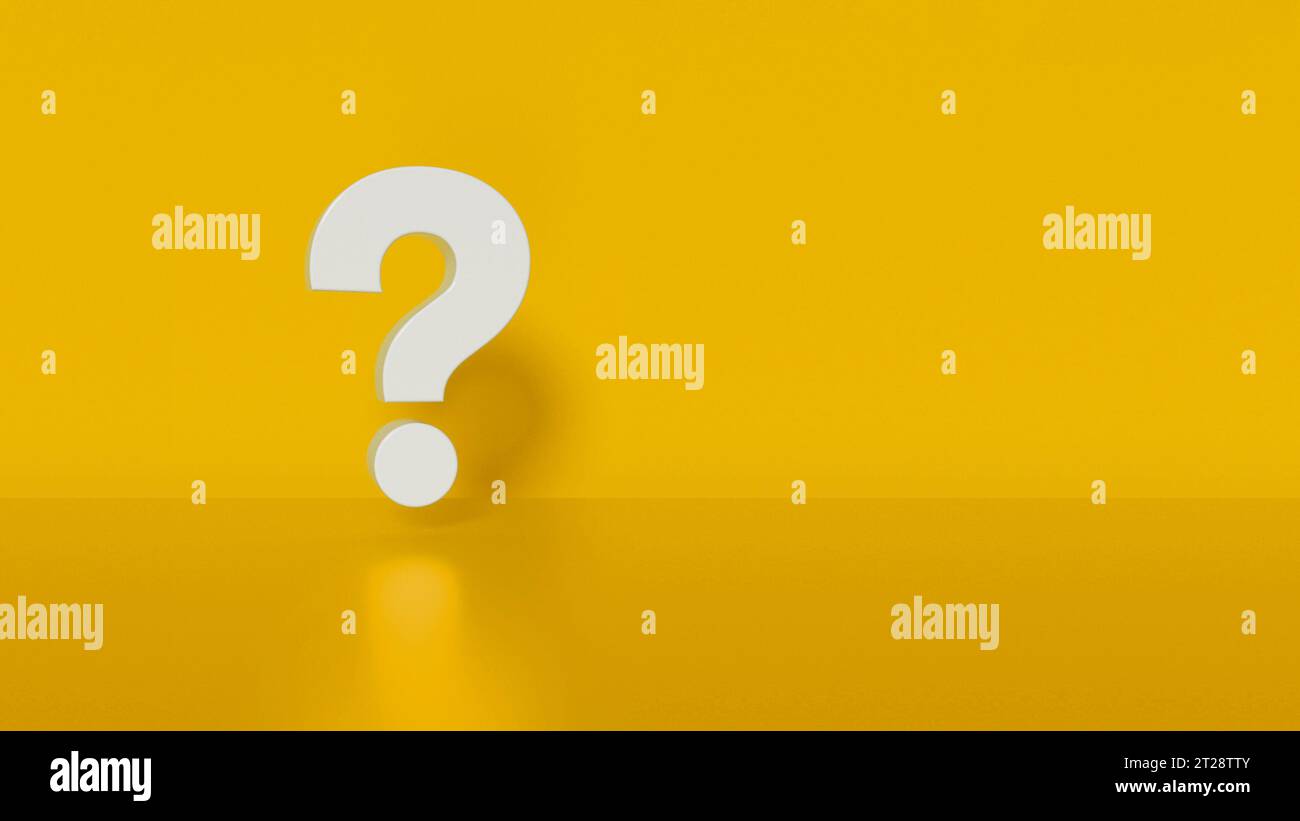 Question mark white on yellow background. 3d rendering. Stock Photo