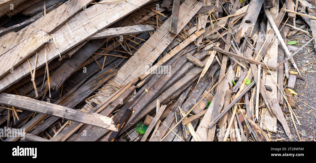 Panorama old wooden floorboards for recycling after renovation Stock ... - Recycling Materials For Apartment Renovation