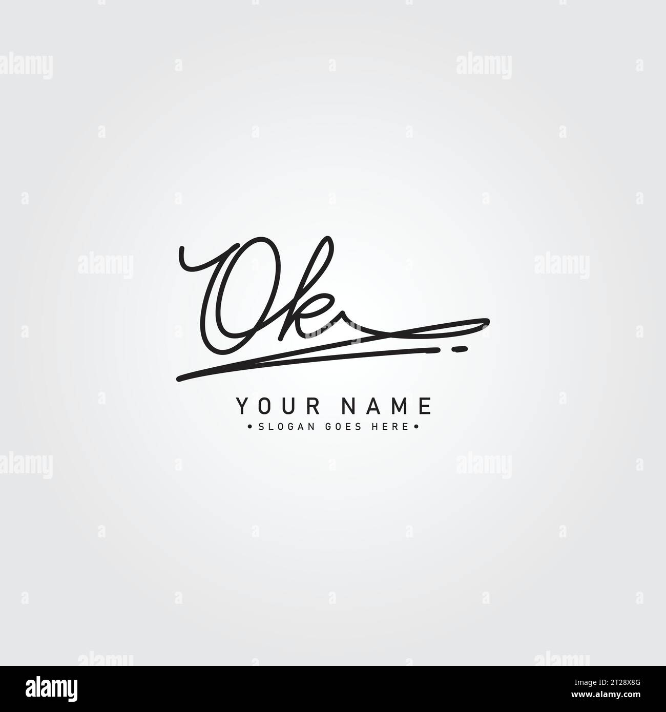 OK Initial Logo in Signature Style for Photography and Fashion Business - Hand Drawn Signature Logo Vector Stock Vector