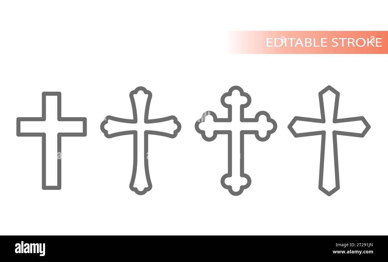 Cristian cross or catholic vector icon set. Church crucifix, Christianity icons. Stock Vector