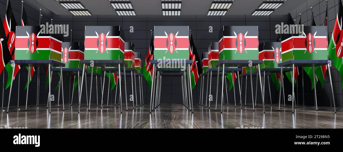 Kenya - voting booths and national flags in polling station - election ...