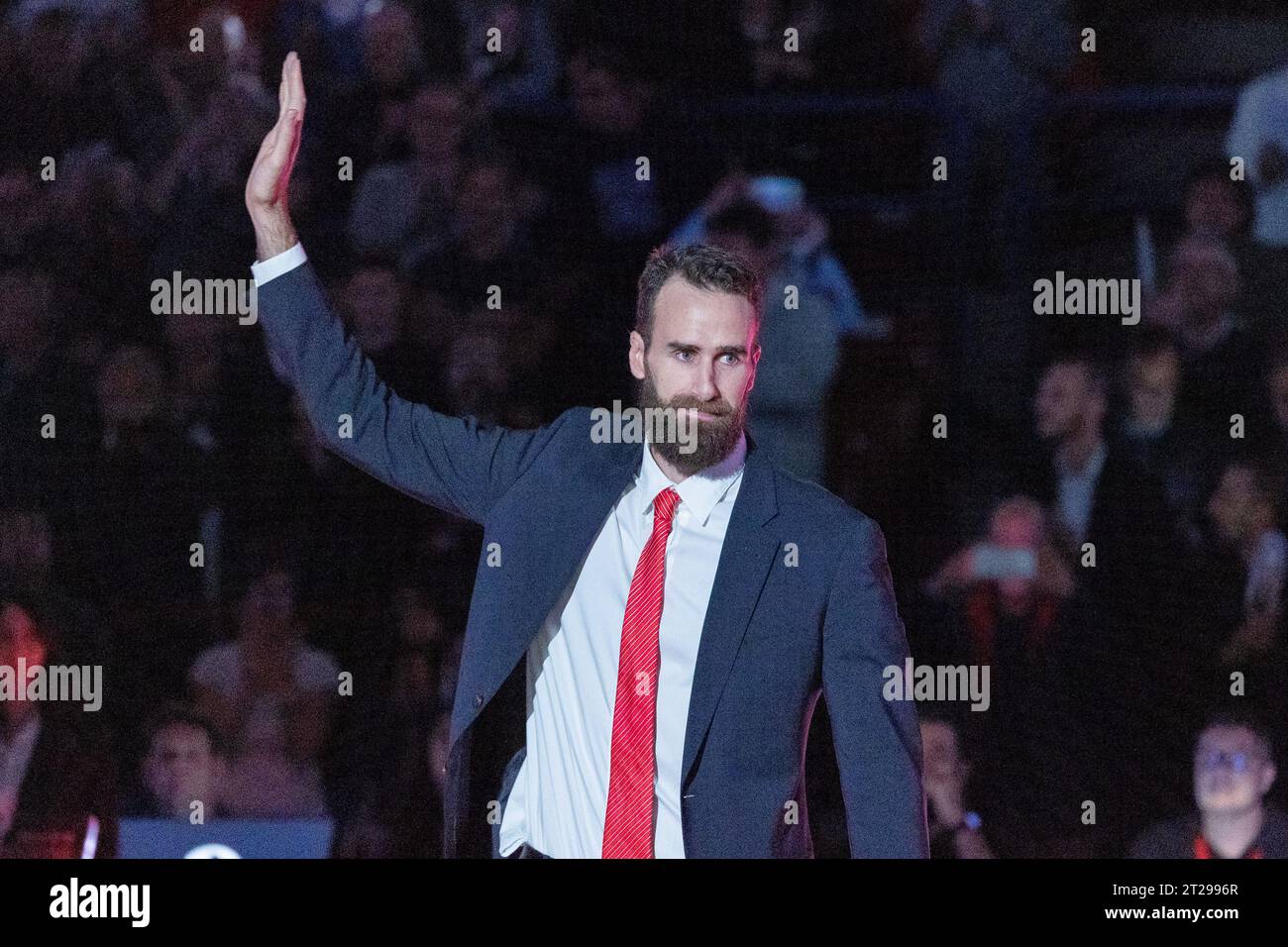 Olimpia Milano - Olympiakos euroleague basket 2023-2024 - Milan october 17 2013 - in the photo- Former basketball player Gigi Datome delivers a speech as he is inducted in the Pallacanestro Olimpia Milano Hall of Fame Credit: Kines Milano/Alamy Live News Stock Photo