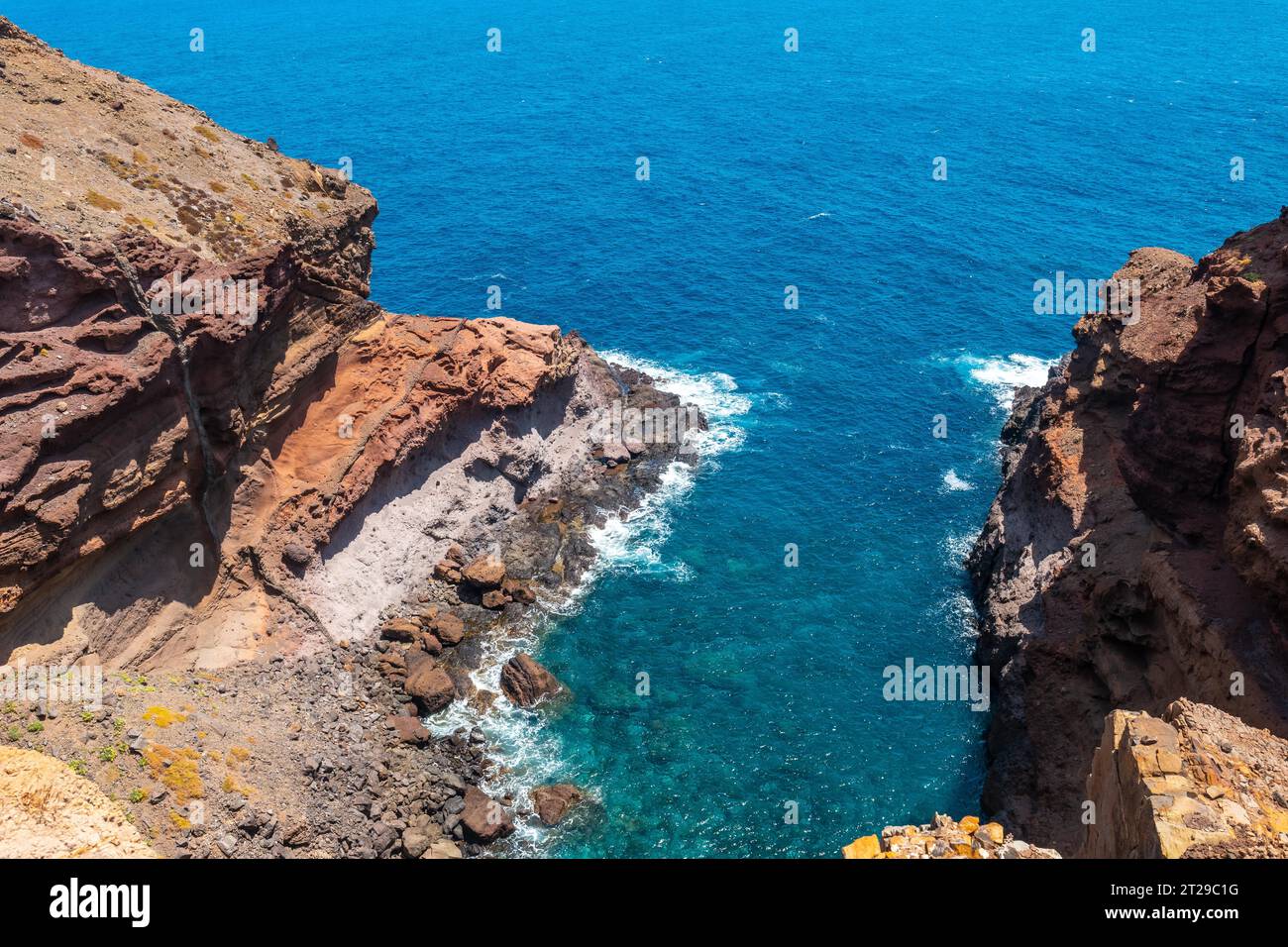 Beach and natural cove at Ponta de Sao Lourenco in summer, Madeira Stock Photo