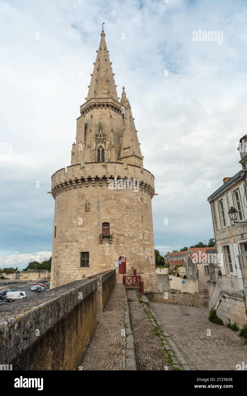 The Lantern Tower of La Rochelle in the medieval old town. La Rochelle is a coastal city in southwestern France Stock Photo