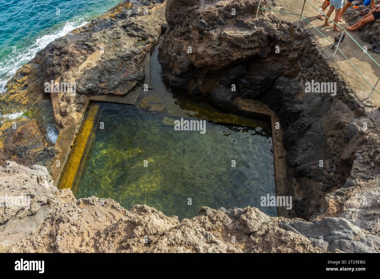 Natural sea pool in the cove of Puerto de Puntagorda, island of La Palma, Canary Islands. Spain Stock Photo