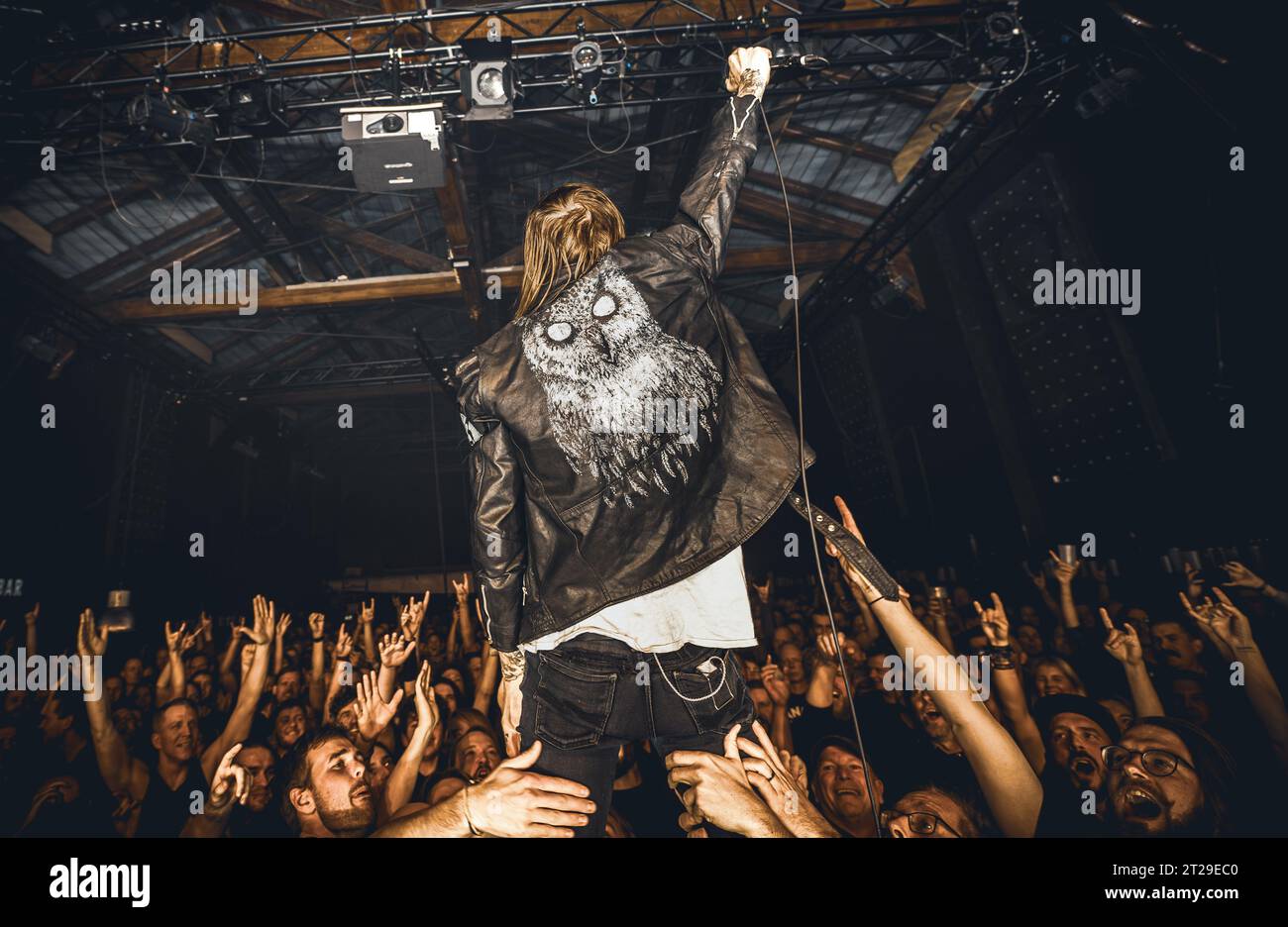 The American hardcore punk band Trash Talk performs a live concert at  Pumpehuset in Copenhagen. Here vocalist Lee Spielman is seen among the  concert crowds. Denmark, 13/03 2017 Stock Photo - Alamy