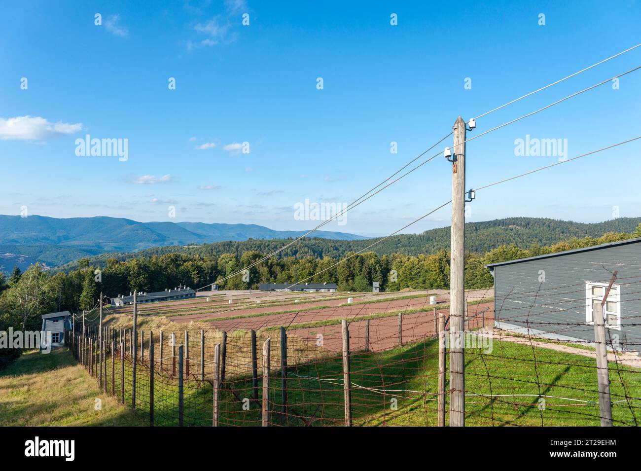 View over site of former Natzweiler-Struthof concentration camp, Natzwiller, Alsace, France, Europe Stock Photo