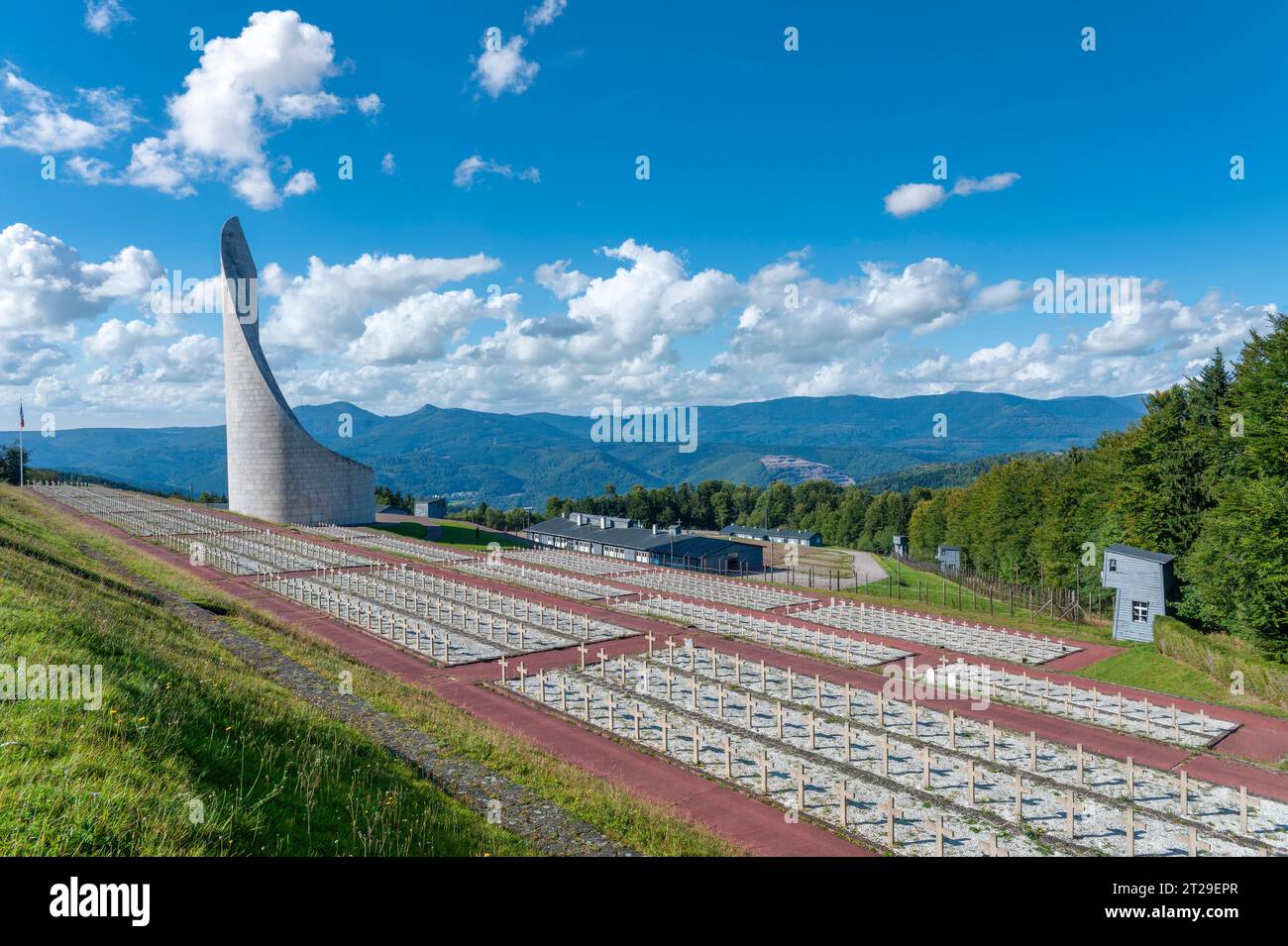 Former Natzweiler-Struthof concentration camp with Lighthouse of Remembrance memorial, Natzwiller, Alsace, France, Europe Stock Photo