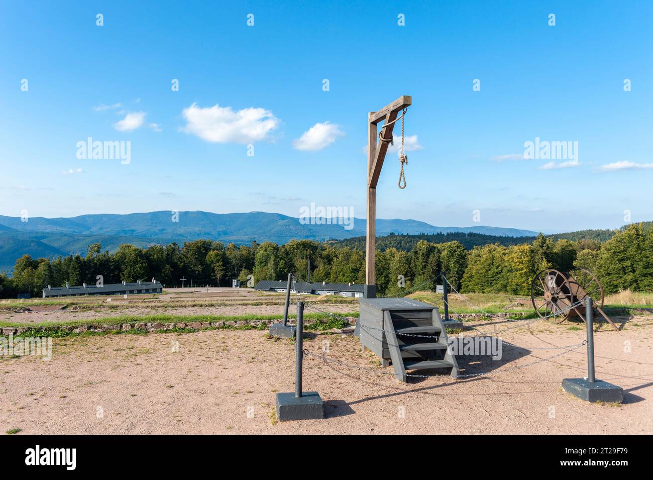 Execution site with gallows in former Natzweiler-Struthof concentration camp, Natzwiller, Alsace, France, Europe Stock Photo