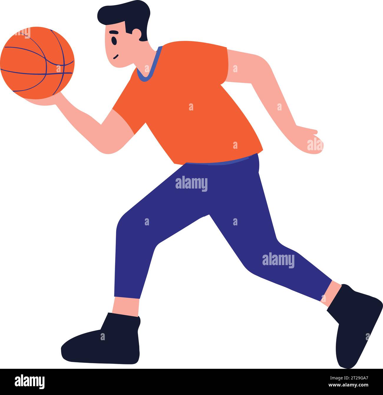 Hand Drawn Basketball player character playing basketball in flat style isolated on background Stock Vector