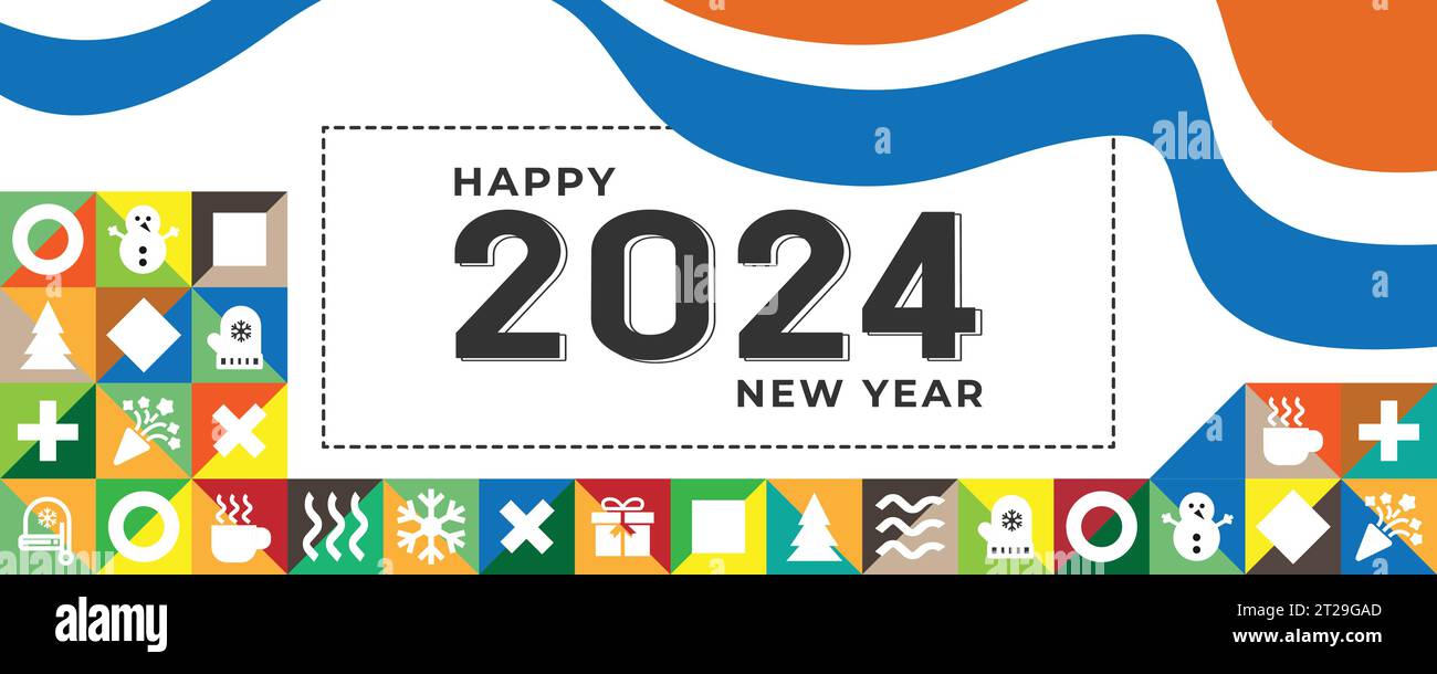 Happy New Year 2024 Banner Template, New Year Card Design Stock Vector