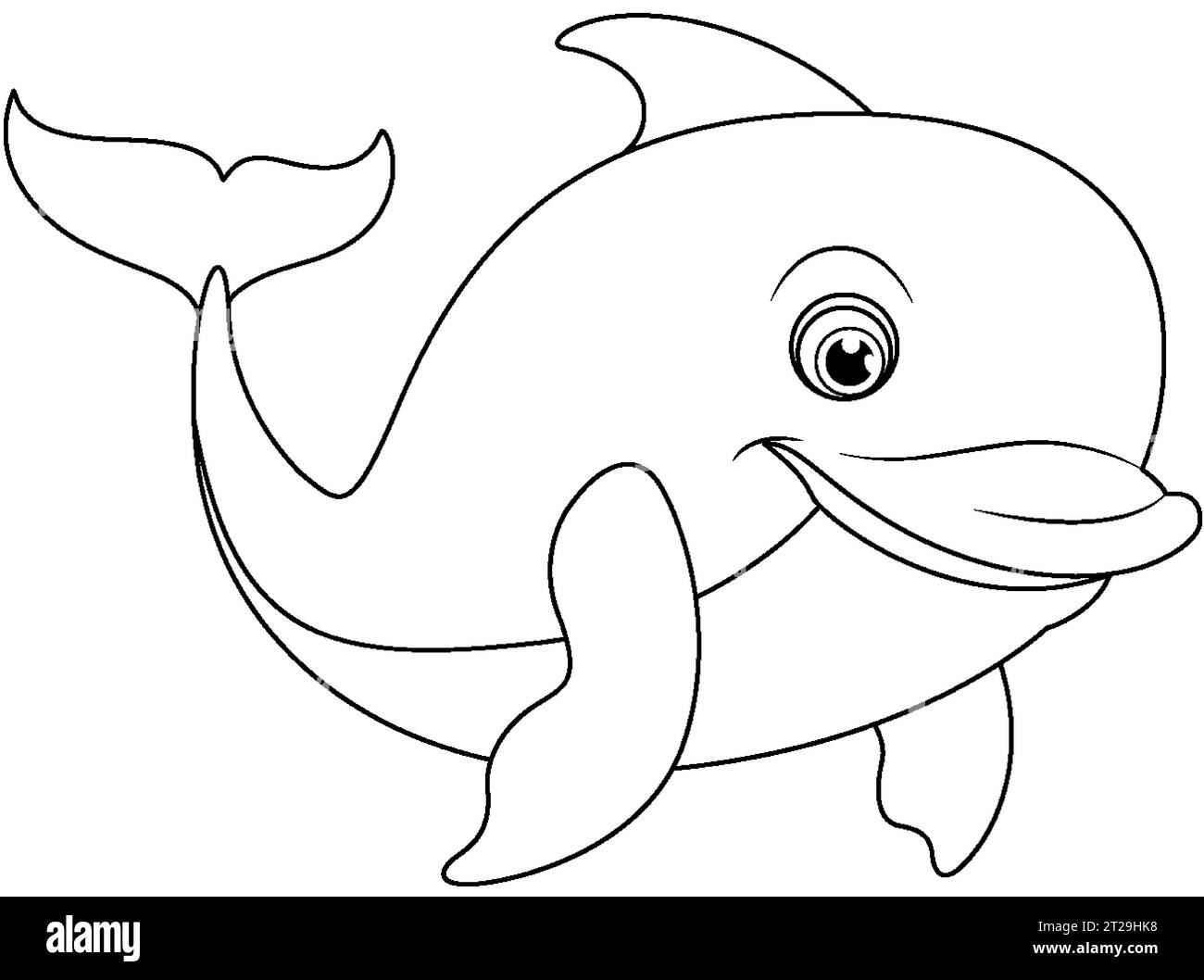 A vector cartoon illustration of a smiling dolphin outline, isolated on ...