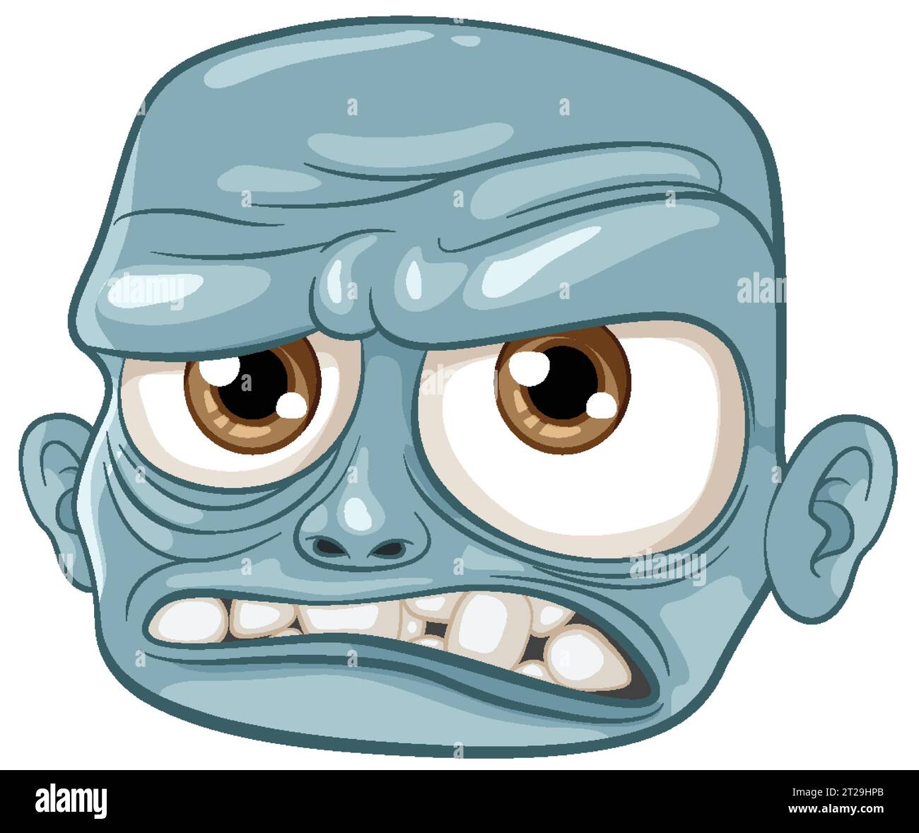An old, bald-headed zombie man with blue skin in a grumpy mood depicted ...